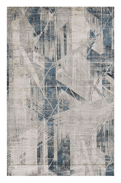 3' X 5' Blue and Gray Abstract Geometric Area Rug