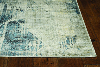 9' X 13' Blue And Gray Abstract Geometric Area Rug