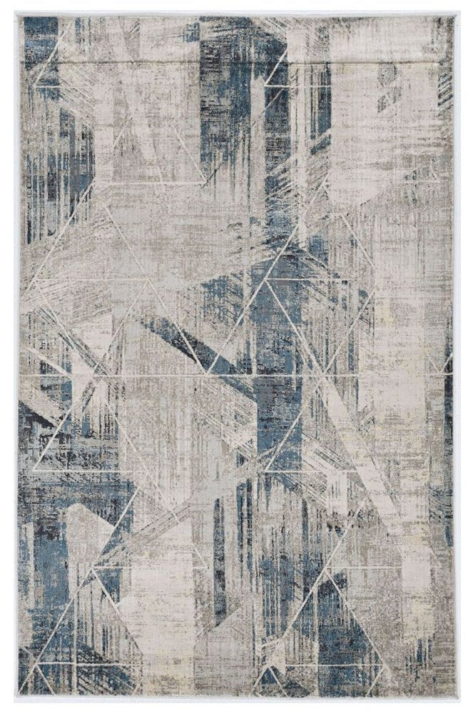 9' X 13' Blue And Gray Abstract Geometric Area Rug