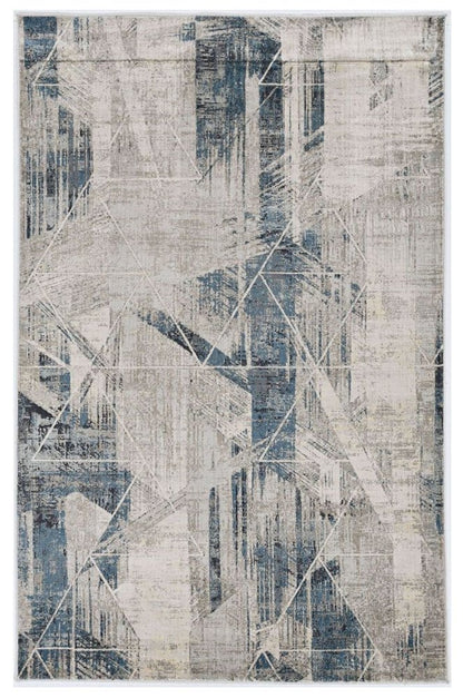 9' X 13' Blue And Gray Abstract Geometric Area Rug