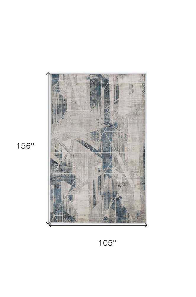 9' X 13' Blue And Gray Abstract Geometric Area Rug