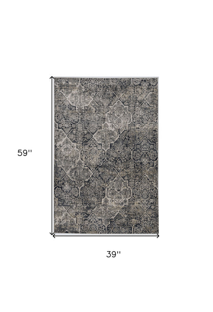 3' X 5' Gray Quatrefoil Area Rug