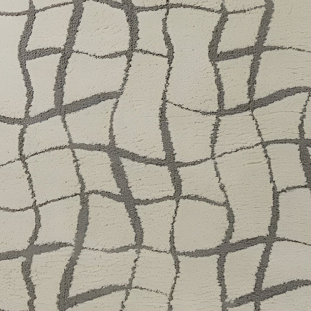 3' X 5' Ivory And Dark Gray Abstract Shag Area Rug