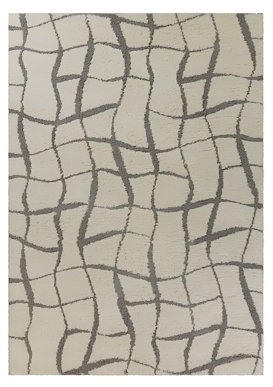 3' X 5' Ivory Abstract Shag Area Rug