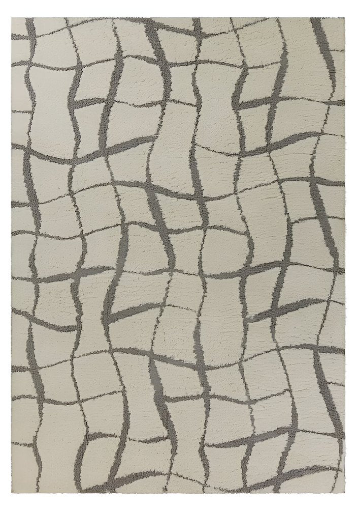 3' X 5' Ivory And Dark Gray Abstract Shag Area Rug