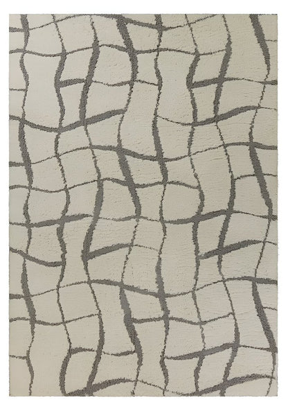 3' X 5' Ivory And Dark Gray Abstract Shag Area Rug