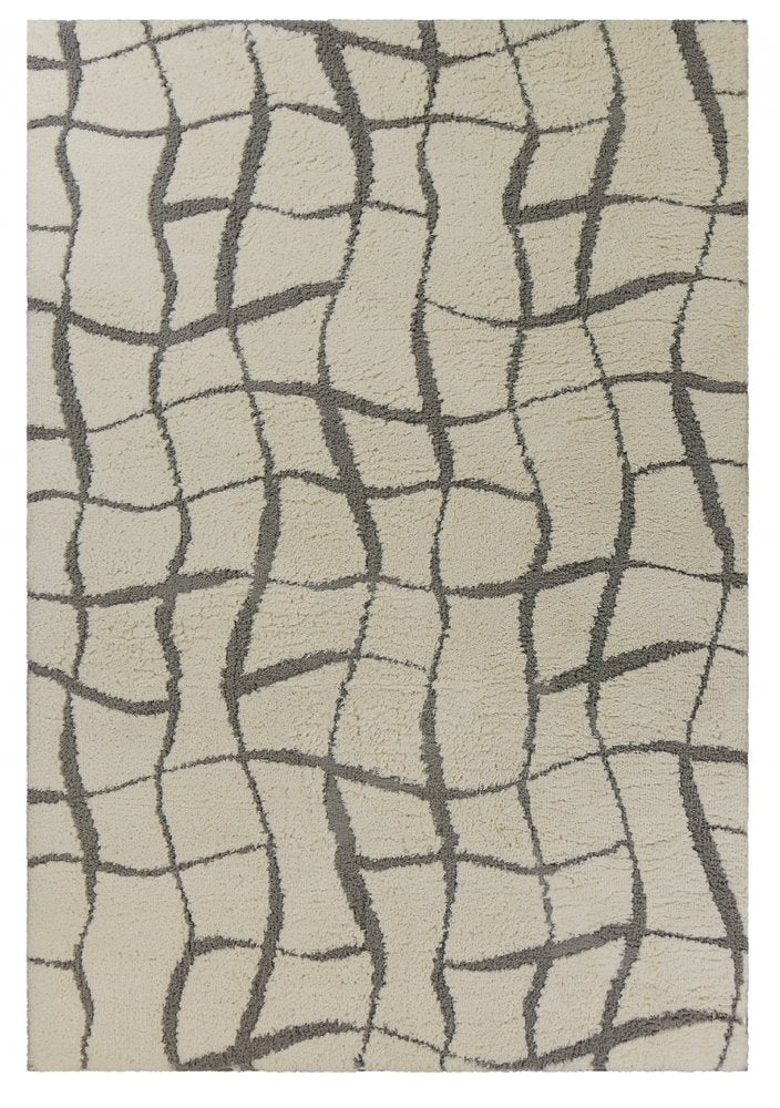 3' X 5' Ivory And Dark Gray Abstract Shag Area Rug