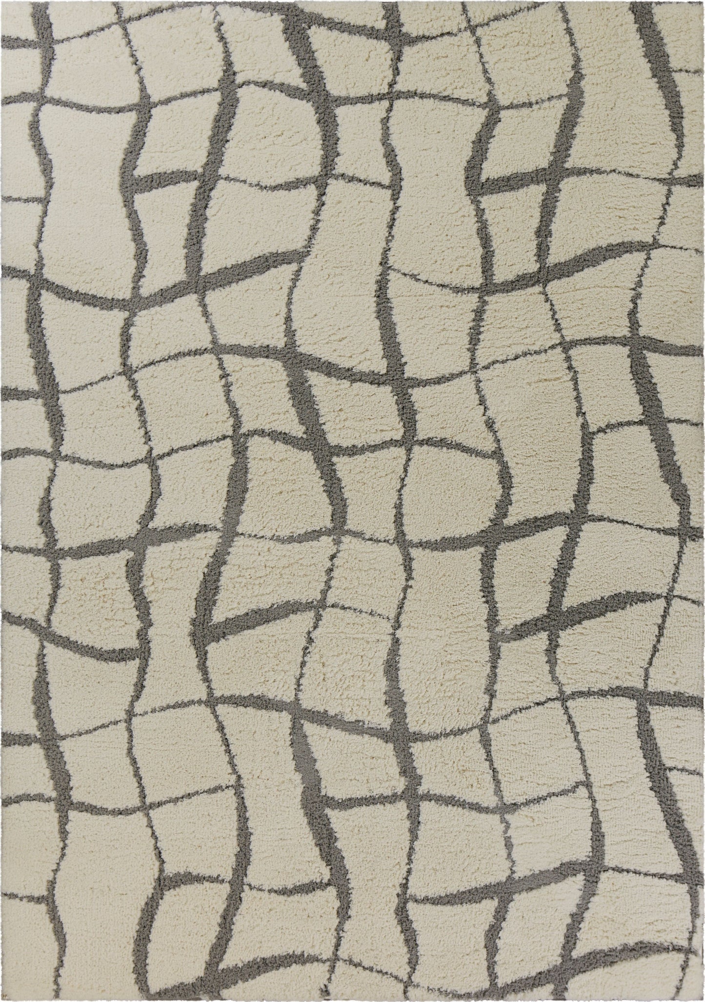 3' X 5' Ivory Abstract Shag Area Rug