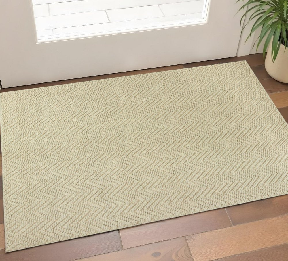 7' X 10' Ivory And Beige Jute Chevron Hand Woven Area Rug