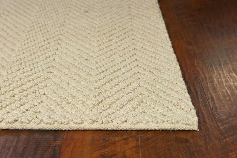 5' X 8' Ivory And Beige Jute Chevron Hand Woven Area Rug