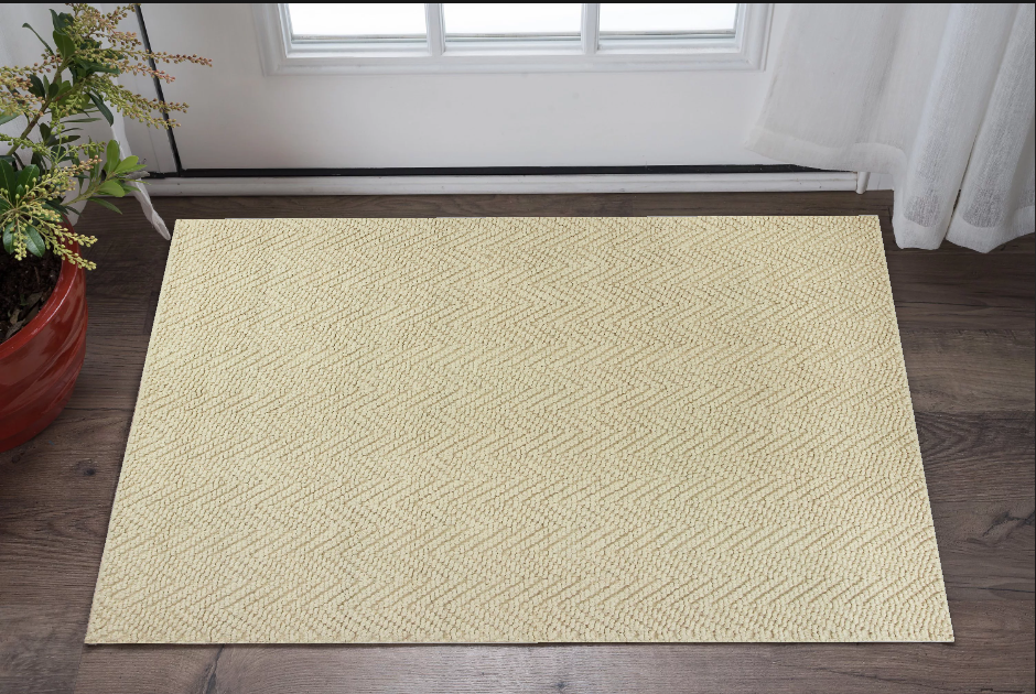 7' X 10' Ivory Chevron Hand Woven Area Rug