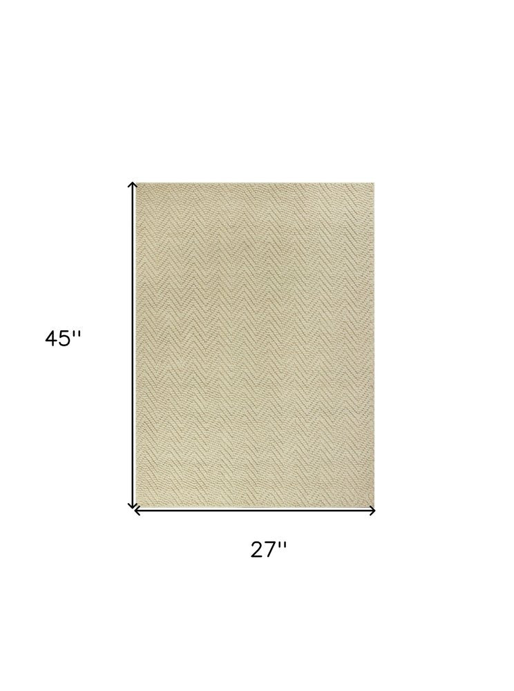 7' X 10' Ivory And Beige Jute Chevron Hand Woven Area Rug