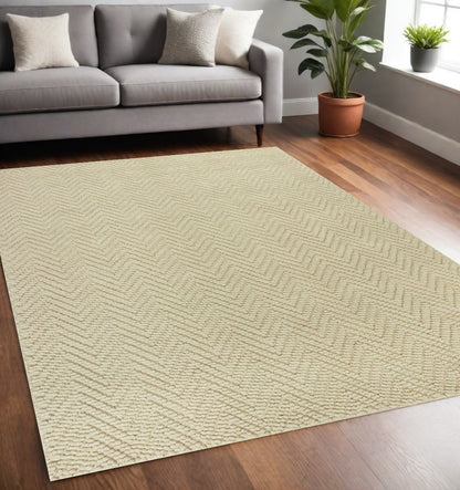 5' X 8' Ivory And Beige Jute Chevron Hand Woven Area Rug