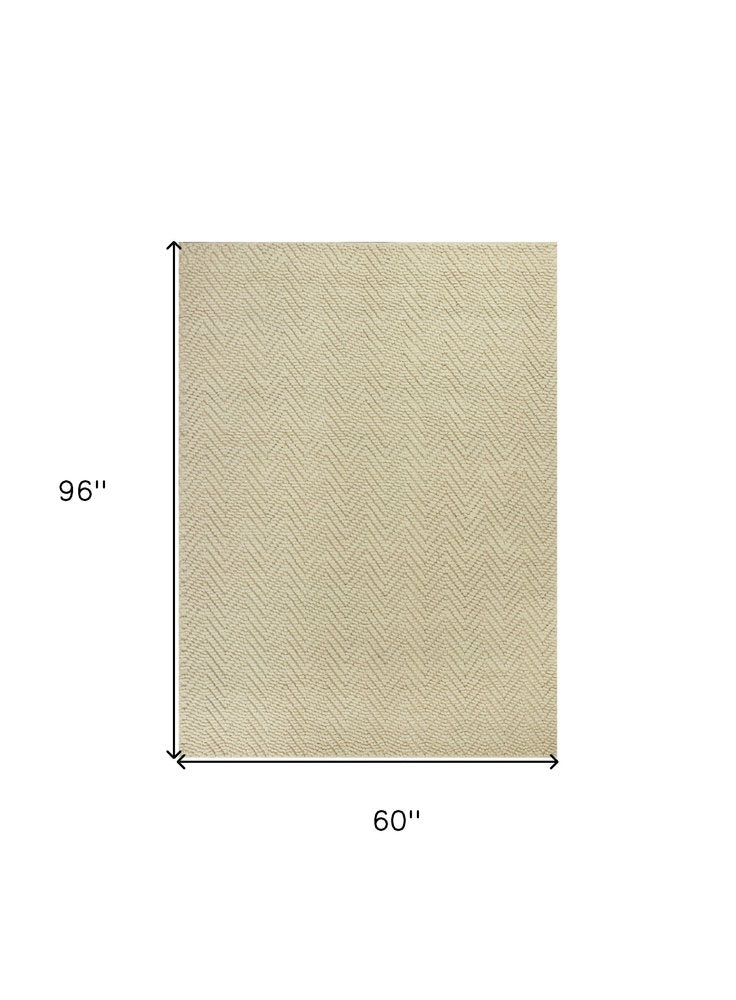 5' X 8' Ivory And Beige Jute Chevron Hand Woven Area Rug