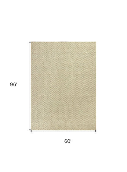 5' X 8' Ivory And Beige Jute Chevron Hand Woven Area Rug