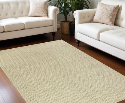 7' X 10' Ivory Chevron Hand Woven Area Rug