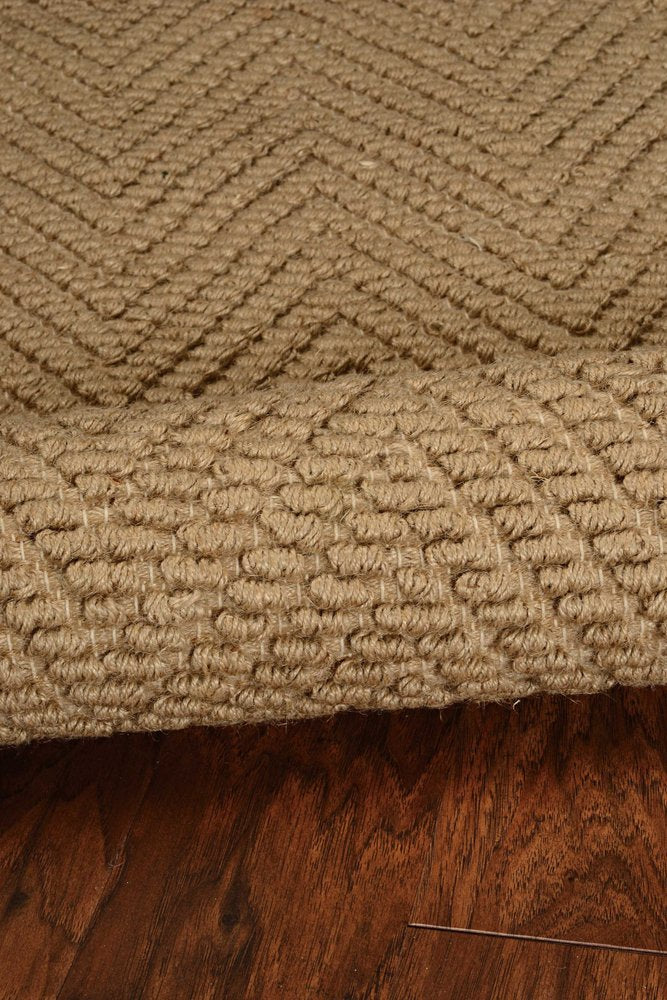 8' Natural And Brown Jute Chevron Hand Woven Runner Rug