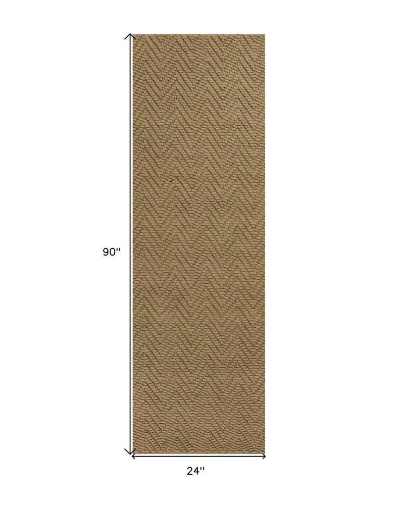 2' X 4' Natural And Brown Jute Chevron Hand Woven Area Rug