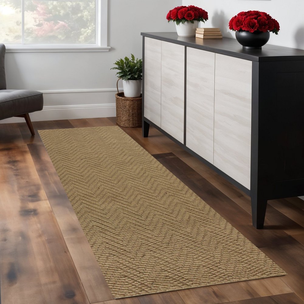 2' X 4' Natural And Brown Jute Chevron Hand Woven Area Rug