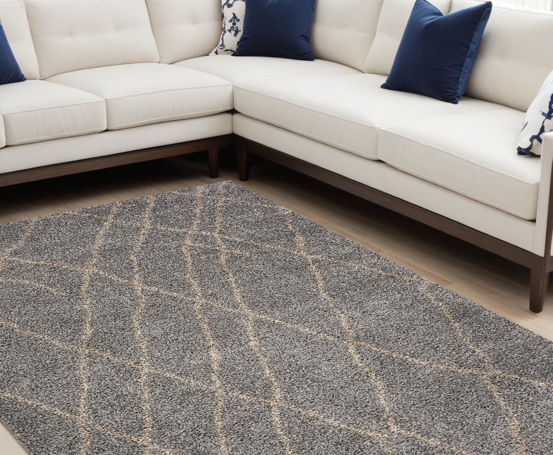 8' X 11' Slate Gray and Tan Abstract Shag Area Rug