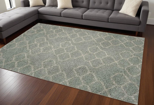 8' X 11' Gray and Beige Abstract Shag Area Rug