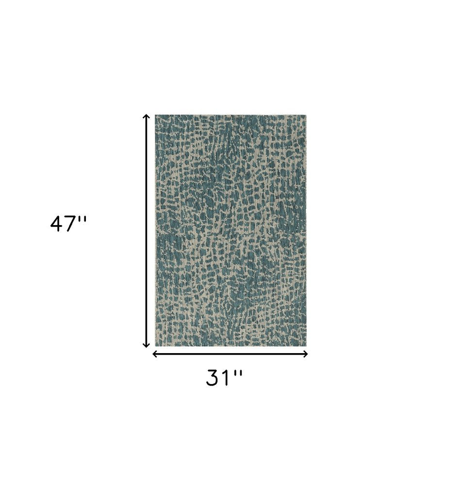 5' X 8' Teal Blue Abstract Indoor Outdoor Area Rug