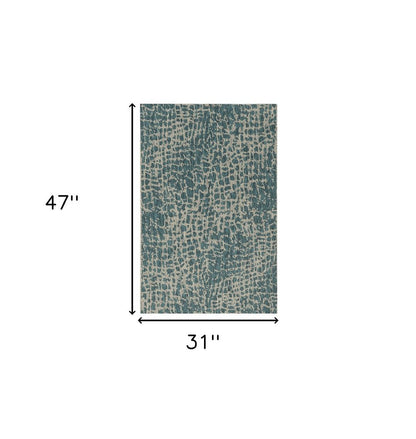 3' X 4' Teal Blue Abstract Indoor Outdoor Area Rug