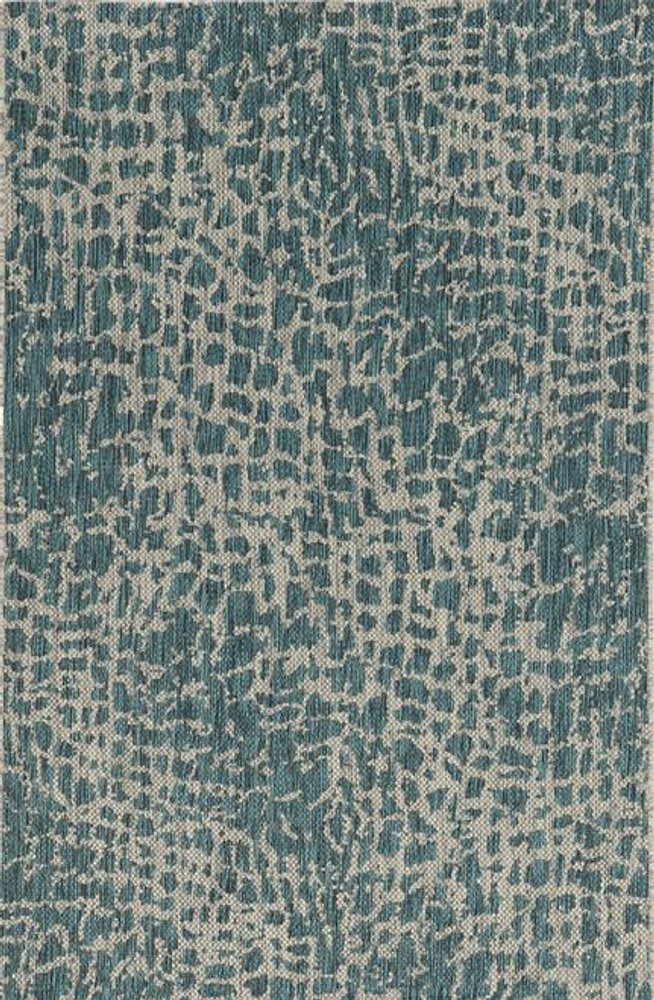 5' X 8' Teal Blue Abstract Indoor Outdoor Area Rug