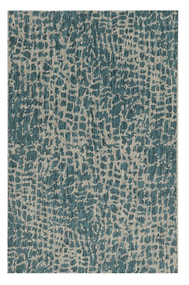 5' X 8' Teal Blue Abstract Indoor Outdoor Area Rug