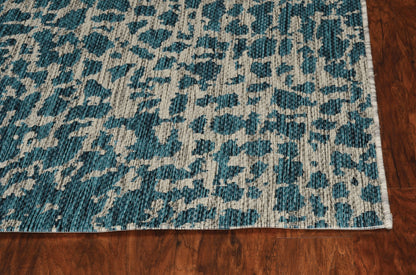 5' X 8' Teal Blue Abstract Indoor Outdoor Area Rug