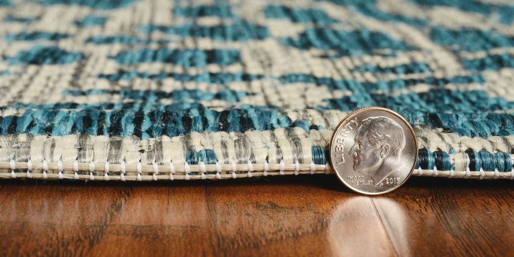 5' X 8' Teal Blue Abstract Indoor Outdoor Area Rug