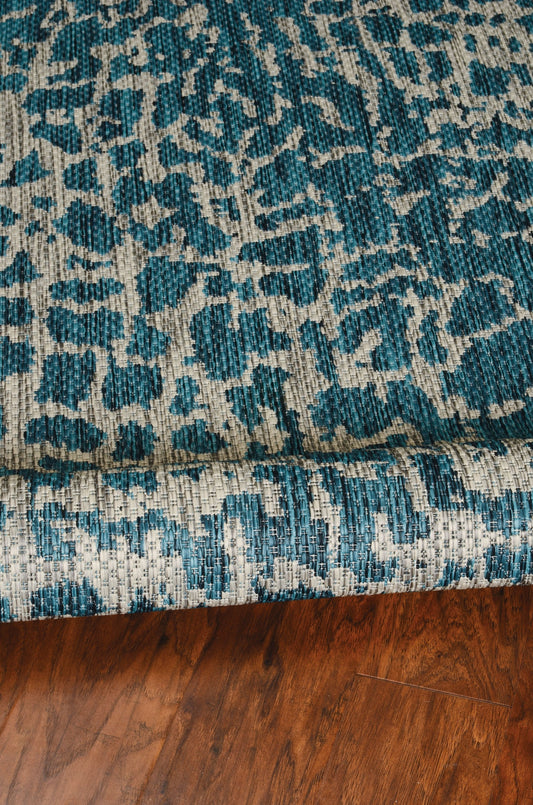 3' X 4' Teal Blue Abstract Indoor Outdoor Area Rug