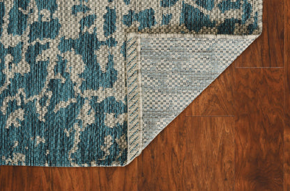 5' X 8' Teal Blue Abstract Indoor Outdoor Area Rug