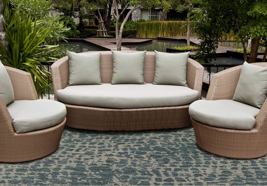 8' Teal Blue Abstract Indoor Outdoor Area Rug