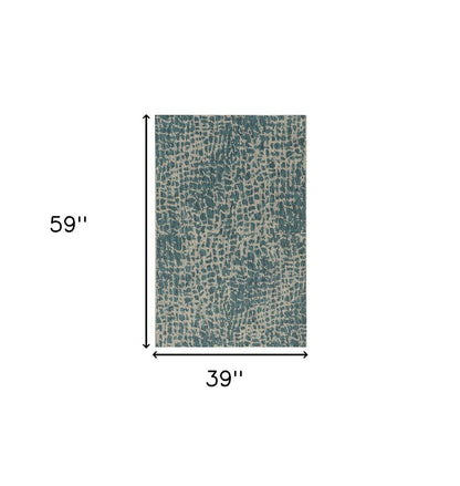 3' X 4' Teal Blue Abstract Indoor Outdoor Area Rug
