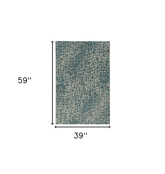 8' X 11' Teal Blue Abstract Indoor Outdoor Area Rug