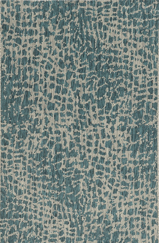 5' X 8' Teal Blue Abstract Indoor Outdoor Area Rug