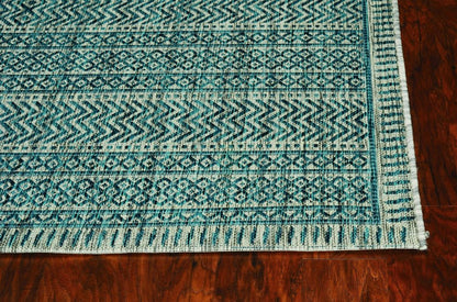 8' X 11' Teal And Beige Geometric Area Rug