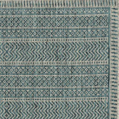 3' X 4' Teal And Beige Geometric Area Rug