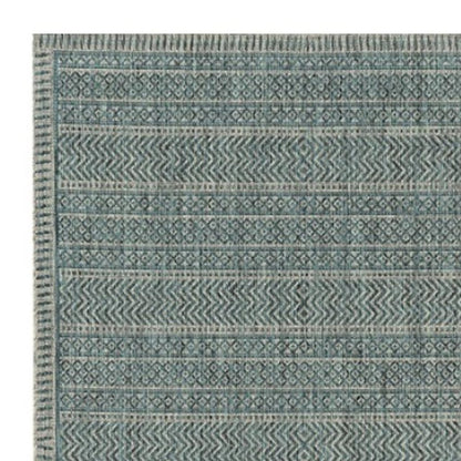 8' X 11' Teal And Beige Geometric Area Rug