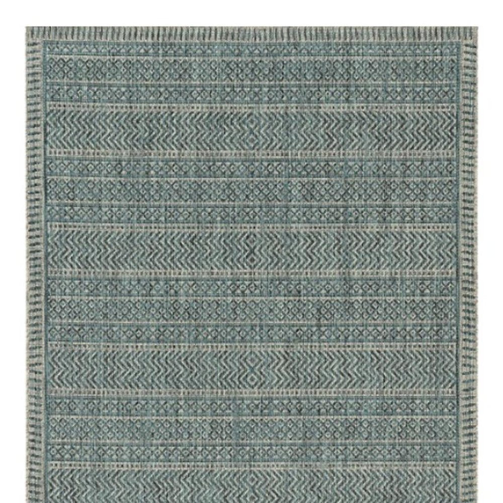 8' X 11' Teal And Beige Geometric Area Rug