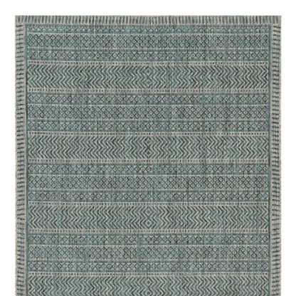 8' X 11' Teal And Beige Geometric Area Rug
