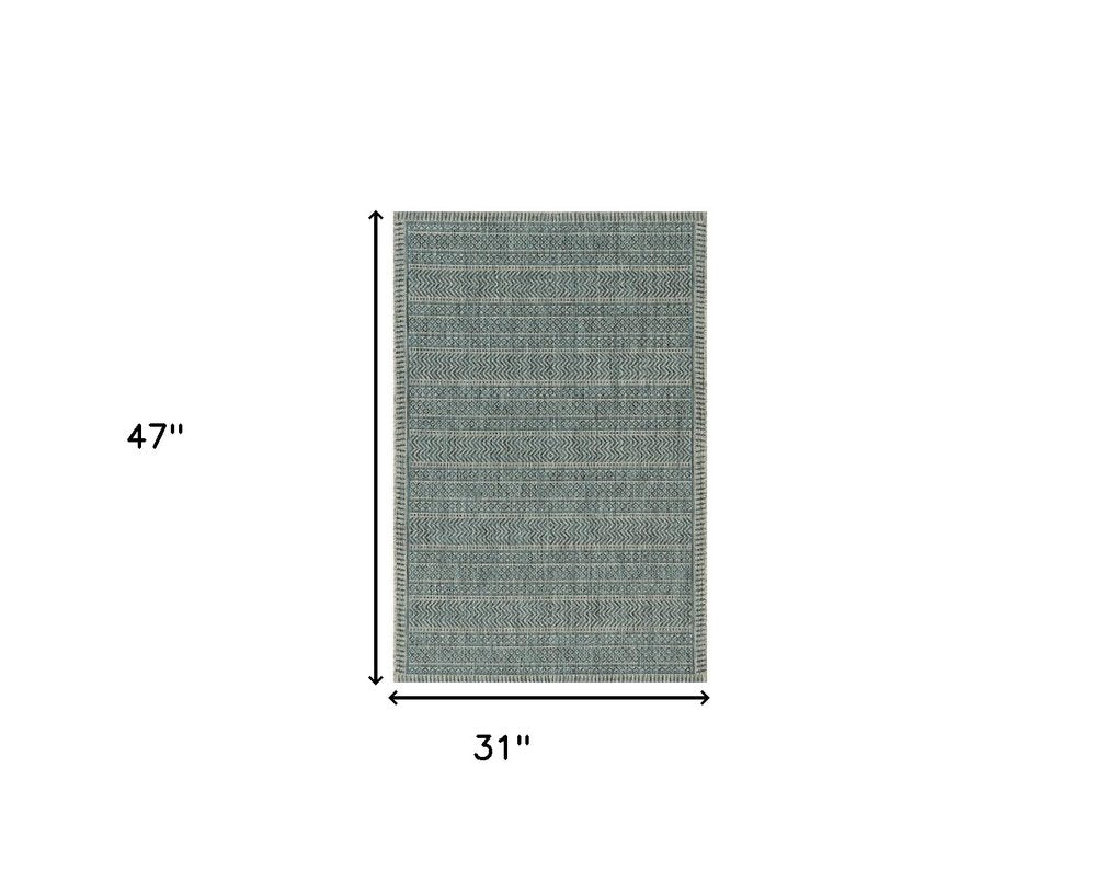 3' X 4' Teal And Beige Geometric Area Rug
