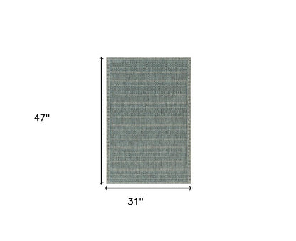3' X 4' Teal And Beige Geometric Area Rug