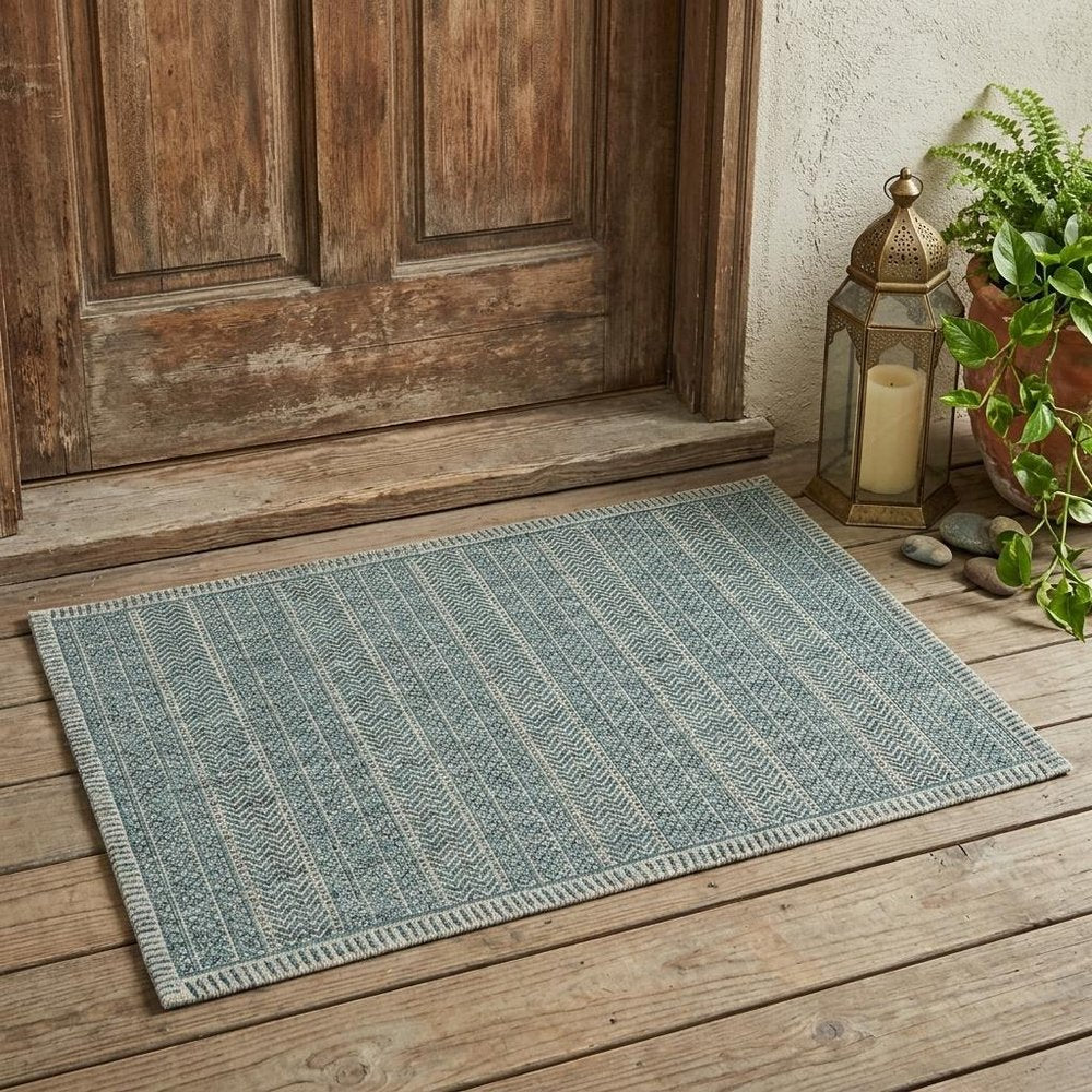 5' X 8' Teal Blue Southwestern Indoor Outdoor Area Rug