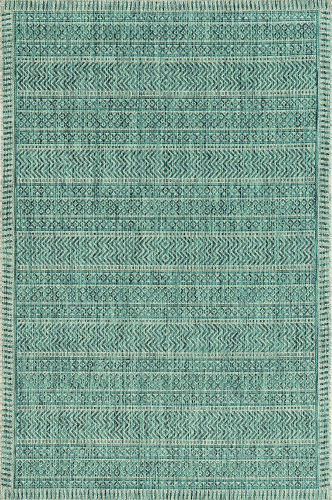 3' X 5' Teal Blue Geometric Indoor Outdoor Area Rug