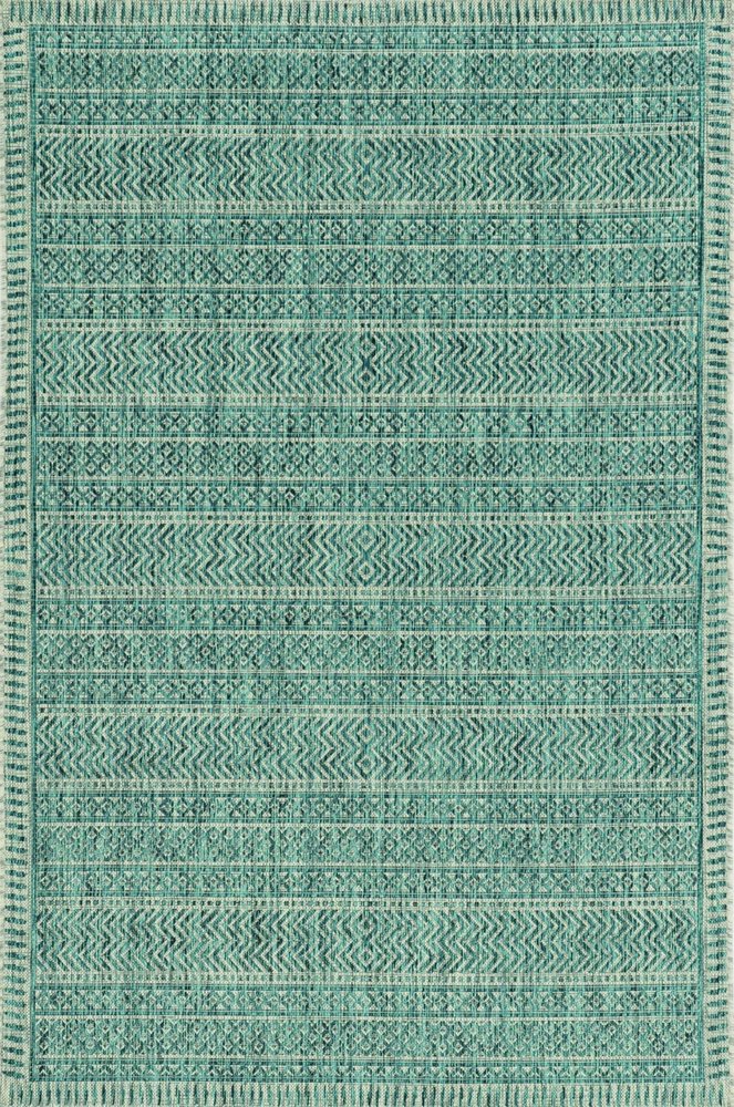 5' X 8' Teal Blue Southwestern Indoor Outdoor Area Rug