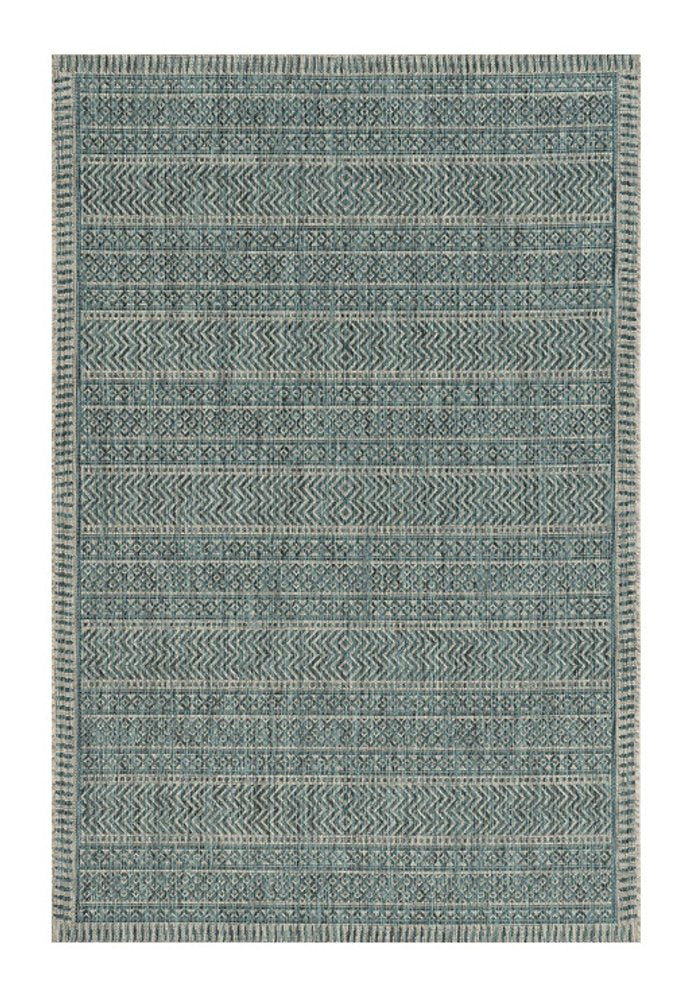 8' X 11' Teal And Beige Geometric Area Rug