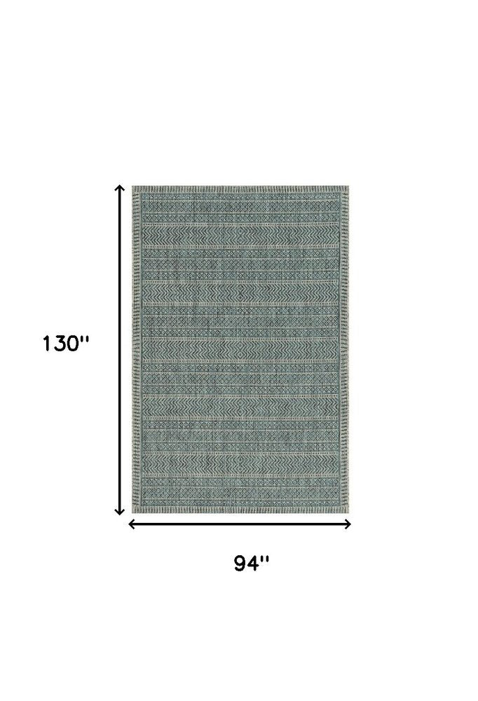 8' X 11' Teal And Beige Geometric Area Rug