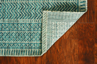 8' X 11' Teal And Beige Geometric Area Rug